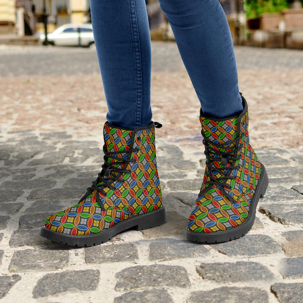 Japanese Wagara - Shippo Multicolour- PU Leather Boots