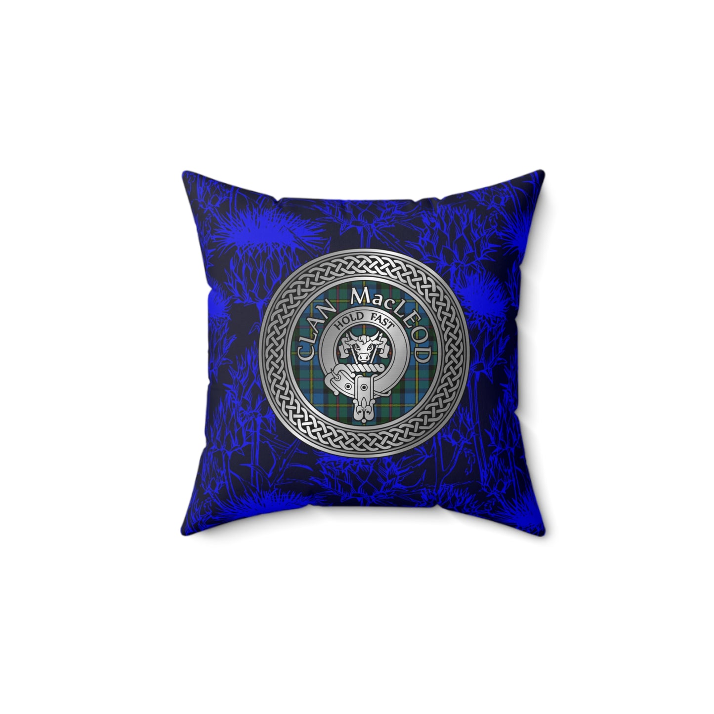 Clan MacLeod Crest & Harris Tartan Knot Spun Polyester Square Pillow