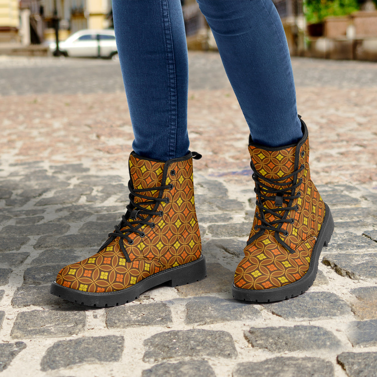 Japanese Wagara - Seigaiha Orange - PU Leather Boots
