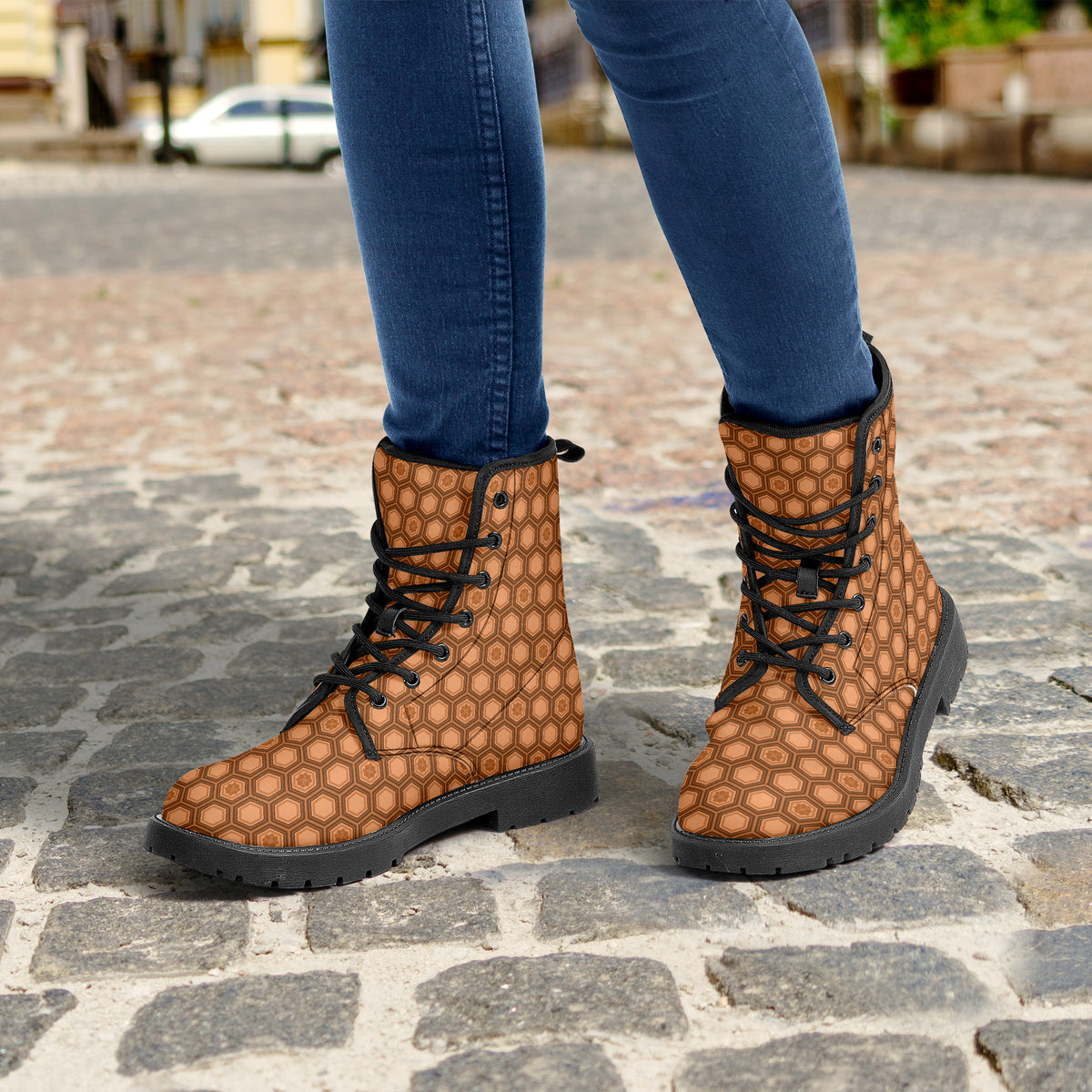Japanese Wagara - Kikko Orange - PU Leather Boots