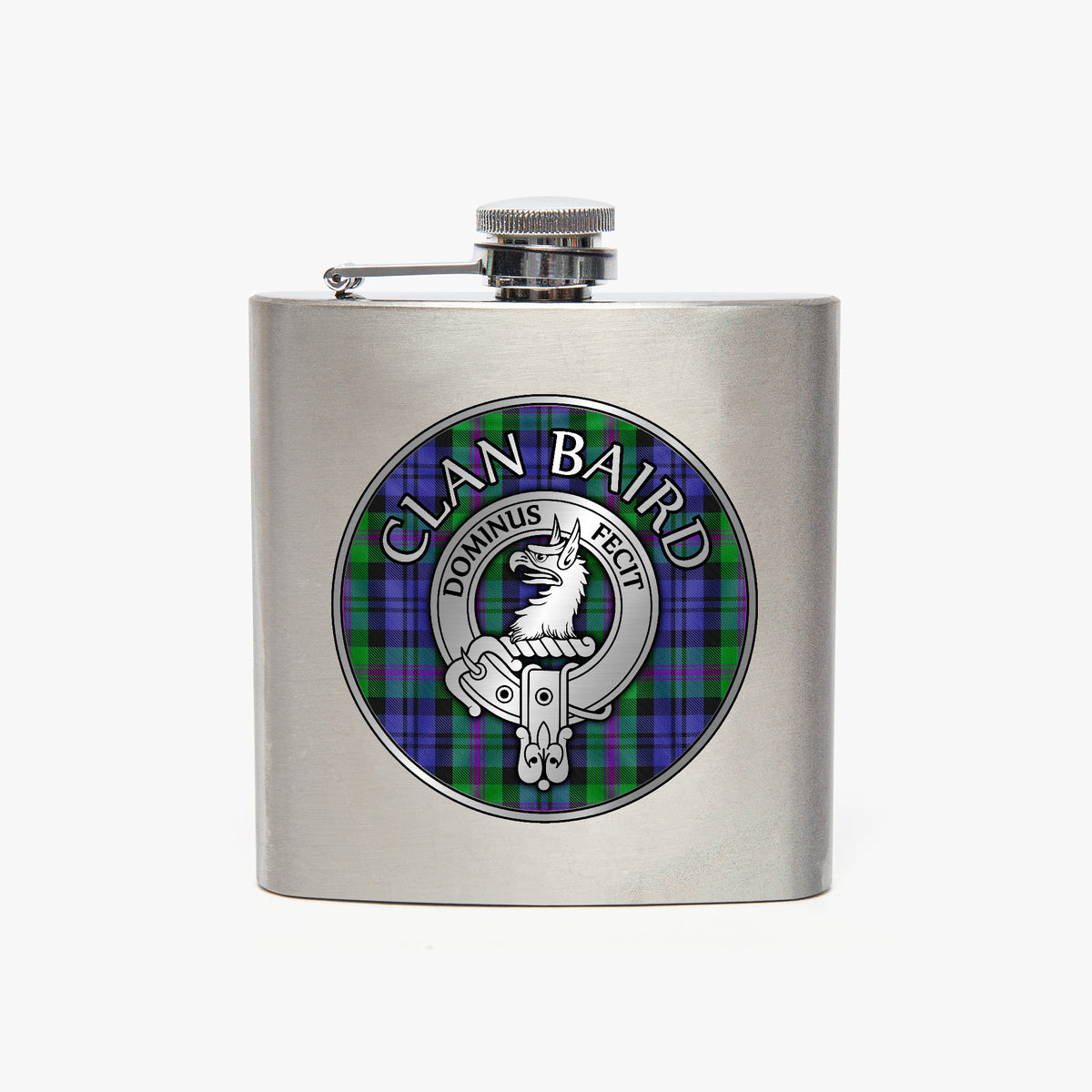 Clan Baird Crest & Tartan 7oz Stainless Steel Hip Flask