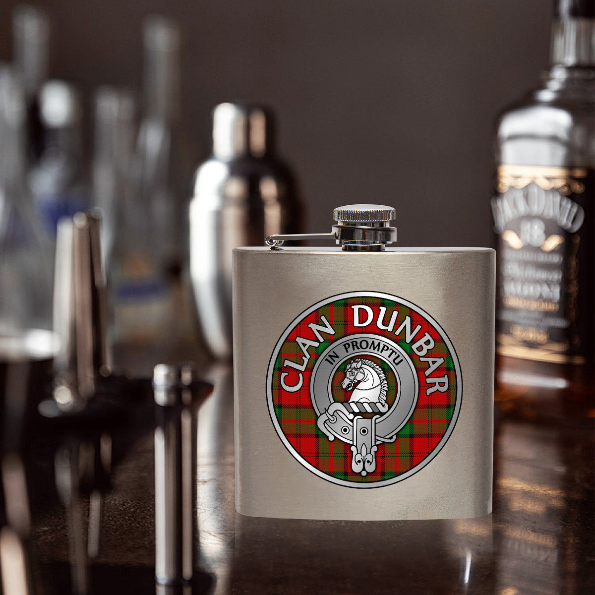 Clan Dunbar Crest & Tartan 7oz Stainless Steel Hip Flask