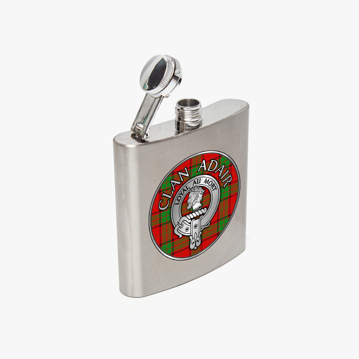 Clan Adair Crest & Tartan 7oz Stainless Steel Hip Flask