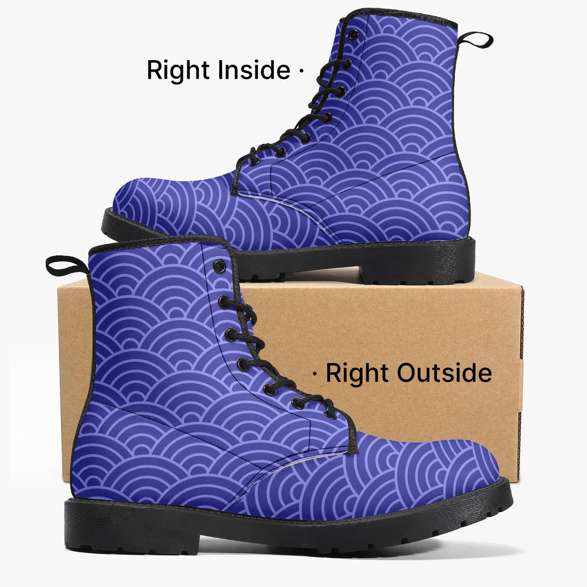 Japanese Wagara - Seigaiha Blue - PU Leather Boots