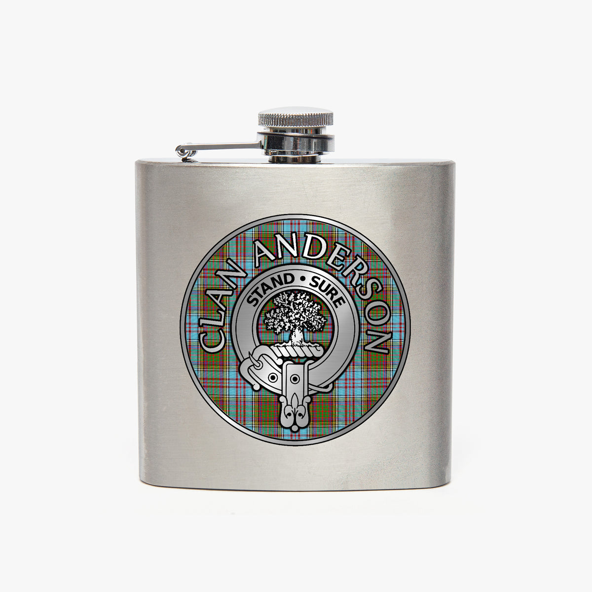 Clan Anderson Crest & Tartan 7oz Stainless Steel Hip Flask