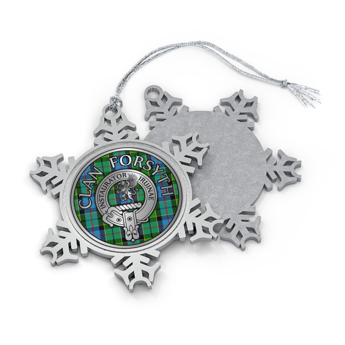 Clan Forsyth Crest & Tartan Pewter Snowflake Ornament