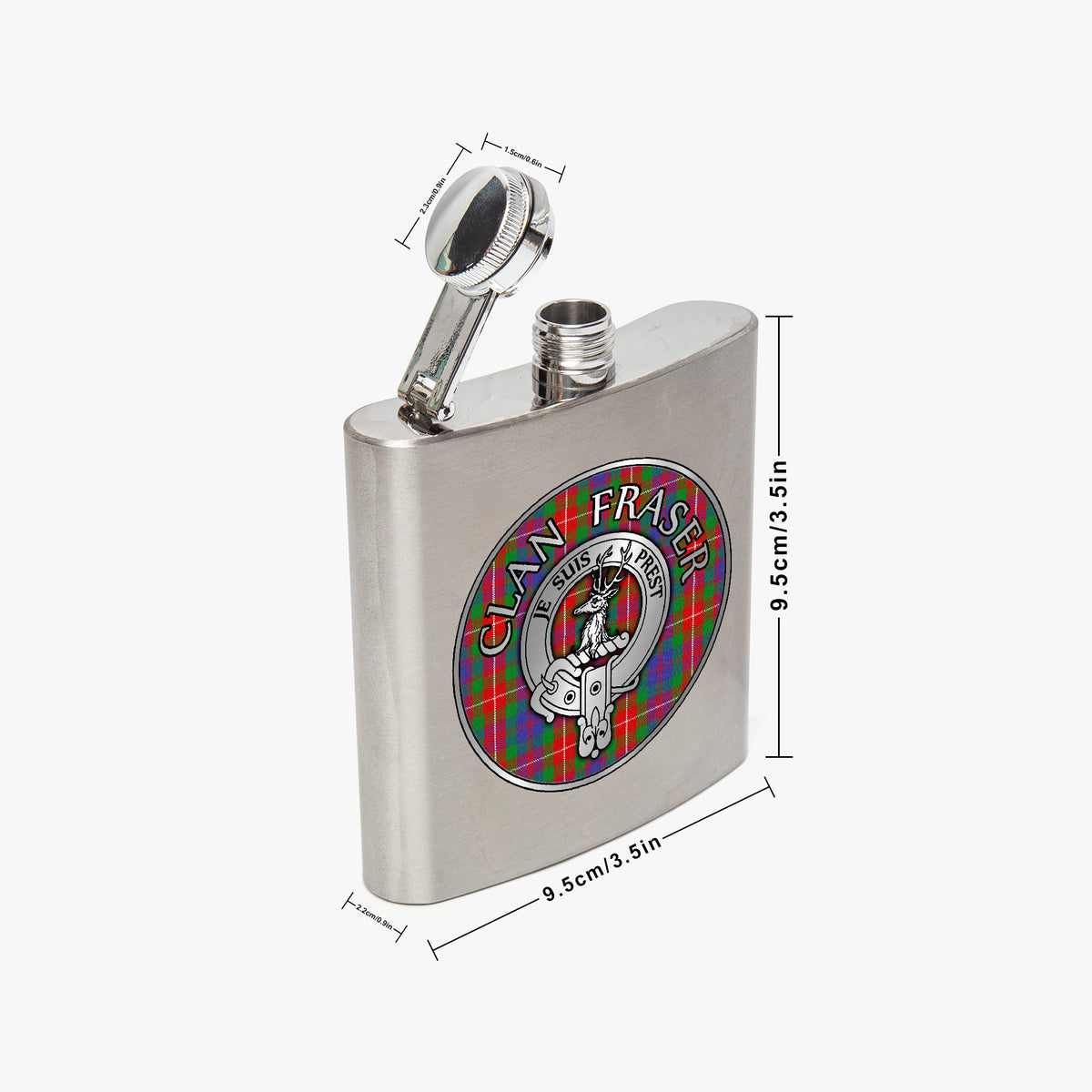 Clan Fraser Crest & Tartan 7oz Stainless Steel Hip Flask