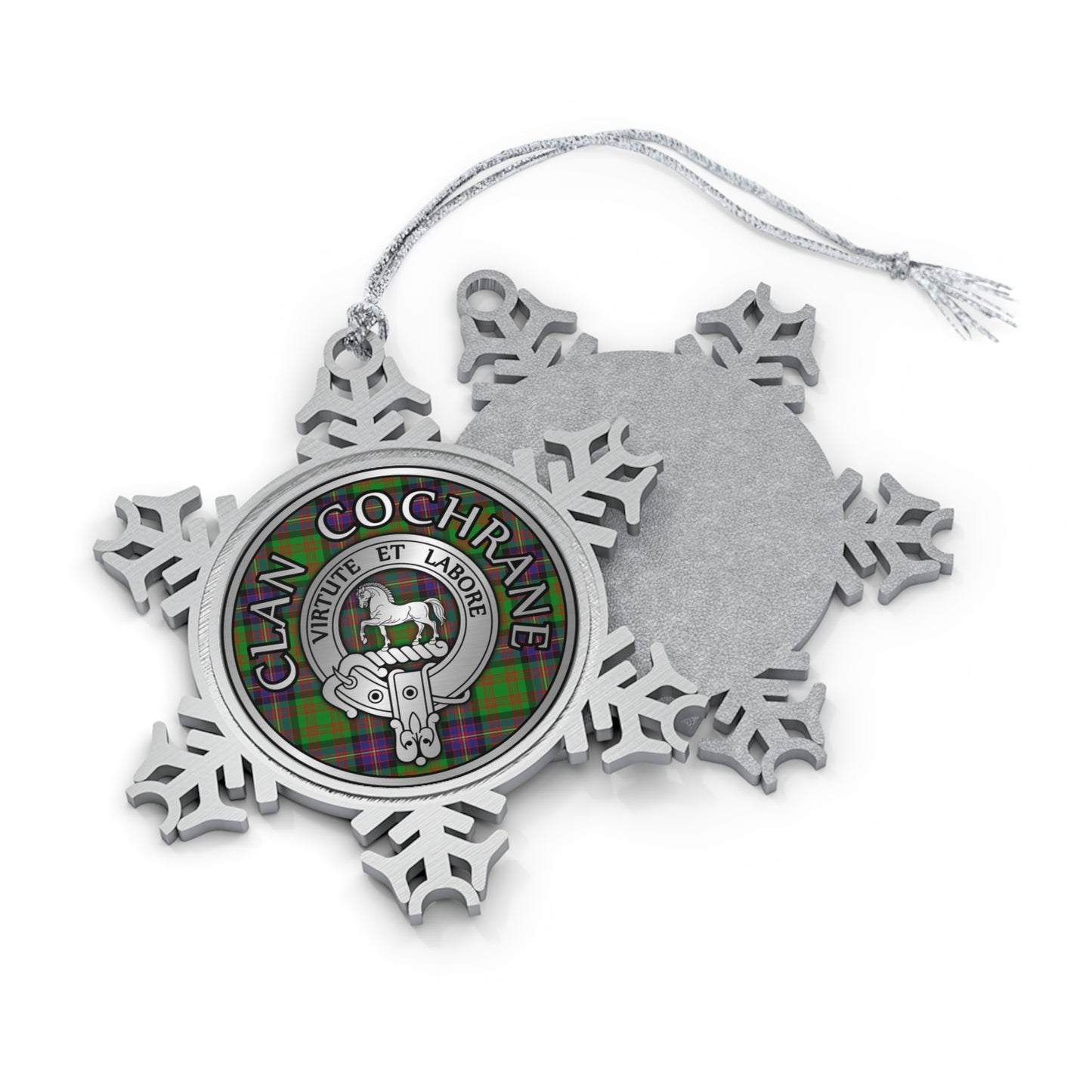 Clan Cochrane Crest & Tartan Pewter Snowflake Ornament