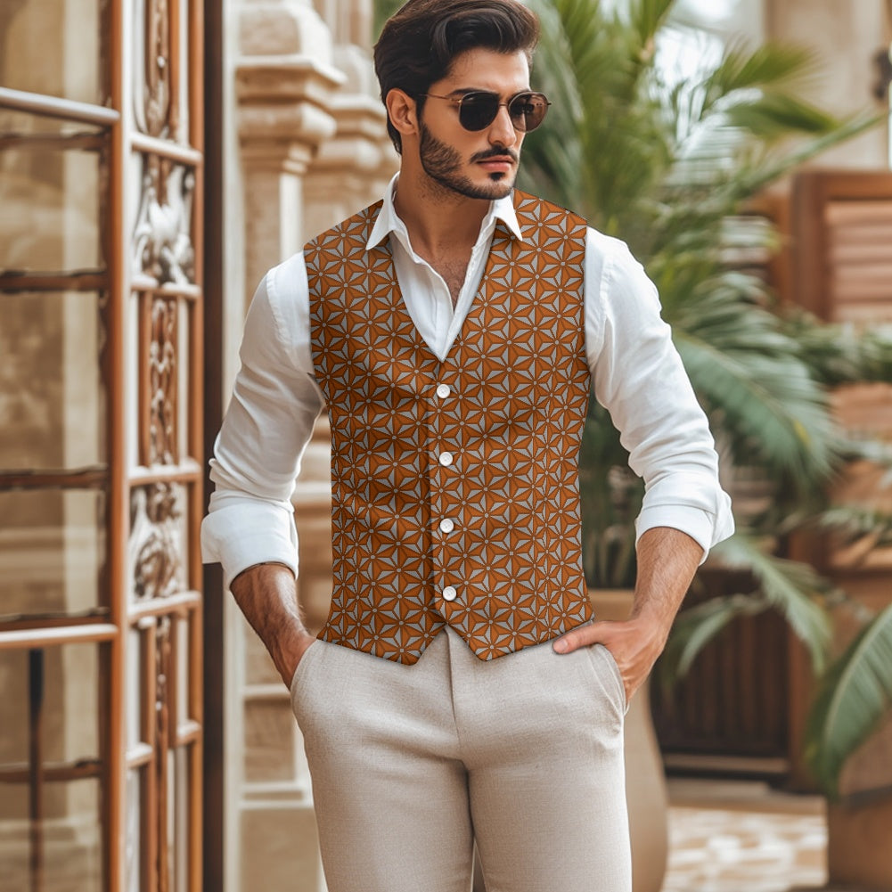 Wagara - Asanoha Brown Suit vest jacket