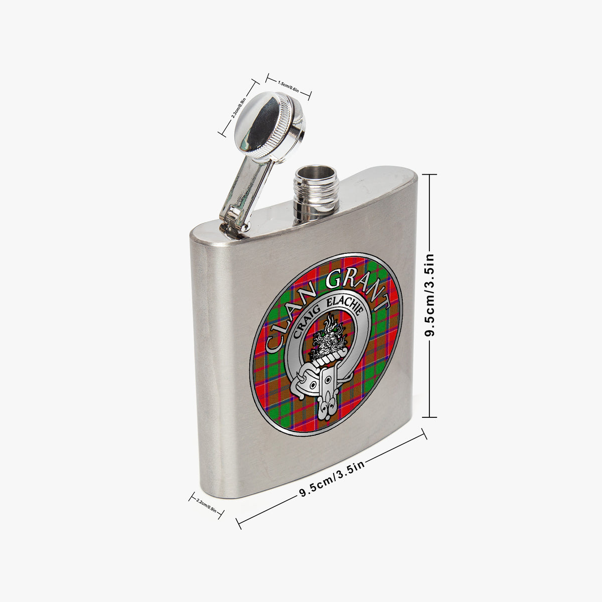 Clan Grant Crest & Tartan 7oz Stainless Steel Hip Flask