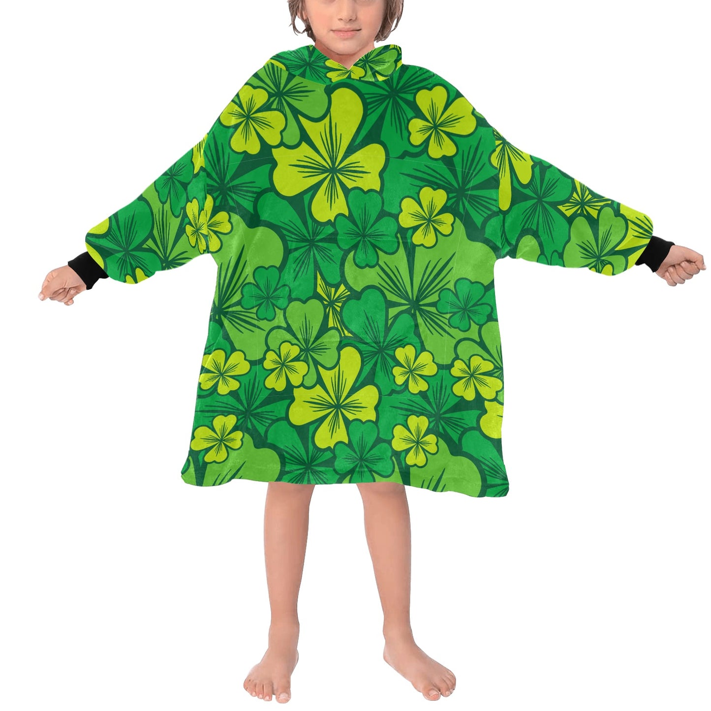 Irish Shamrock Blanket Hoodie for Kids