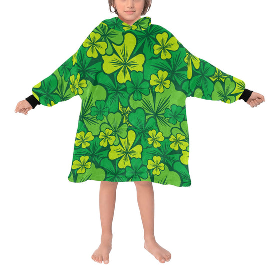 Irish Shamrock Blanket Hoodie for Kids