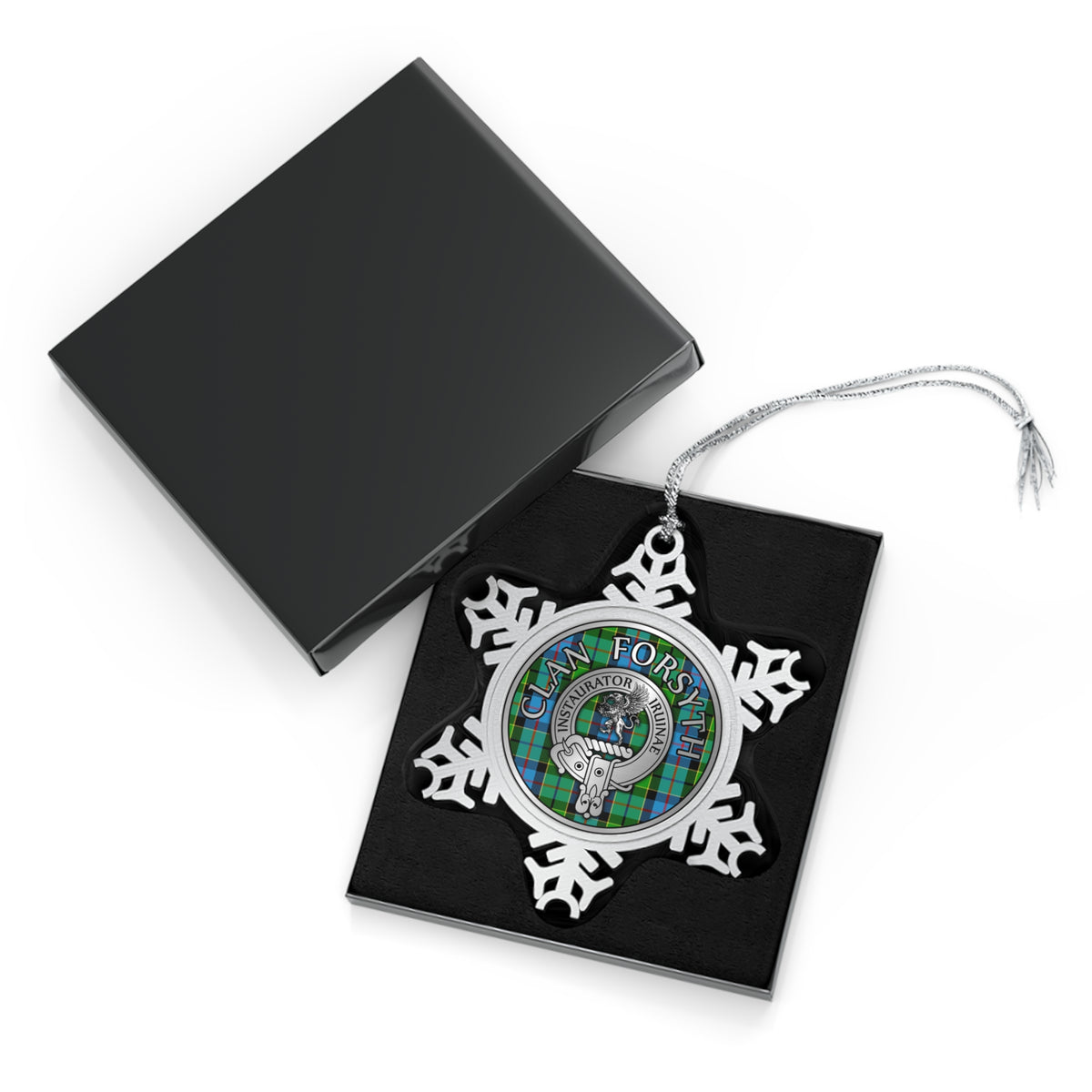 Clan Forsyth Crest & Tartan Pewter Snowflake Ornament