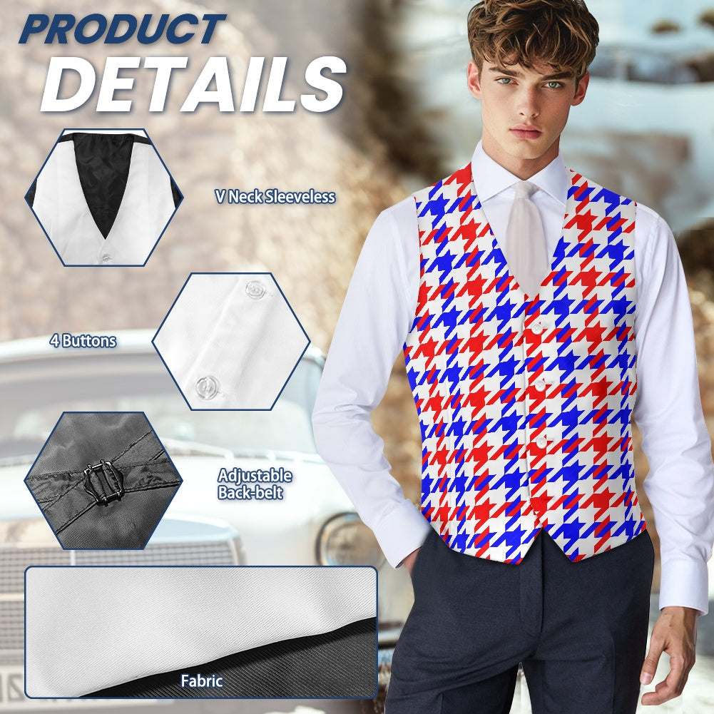 Red White Blue Houndstooth Suit vest jacket