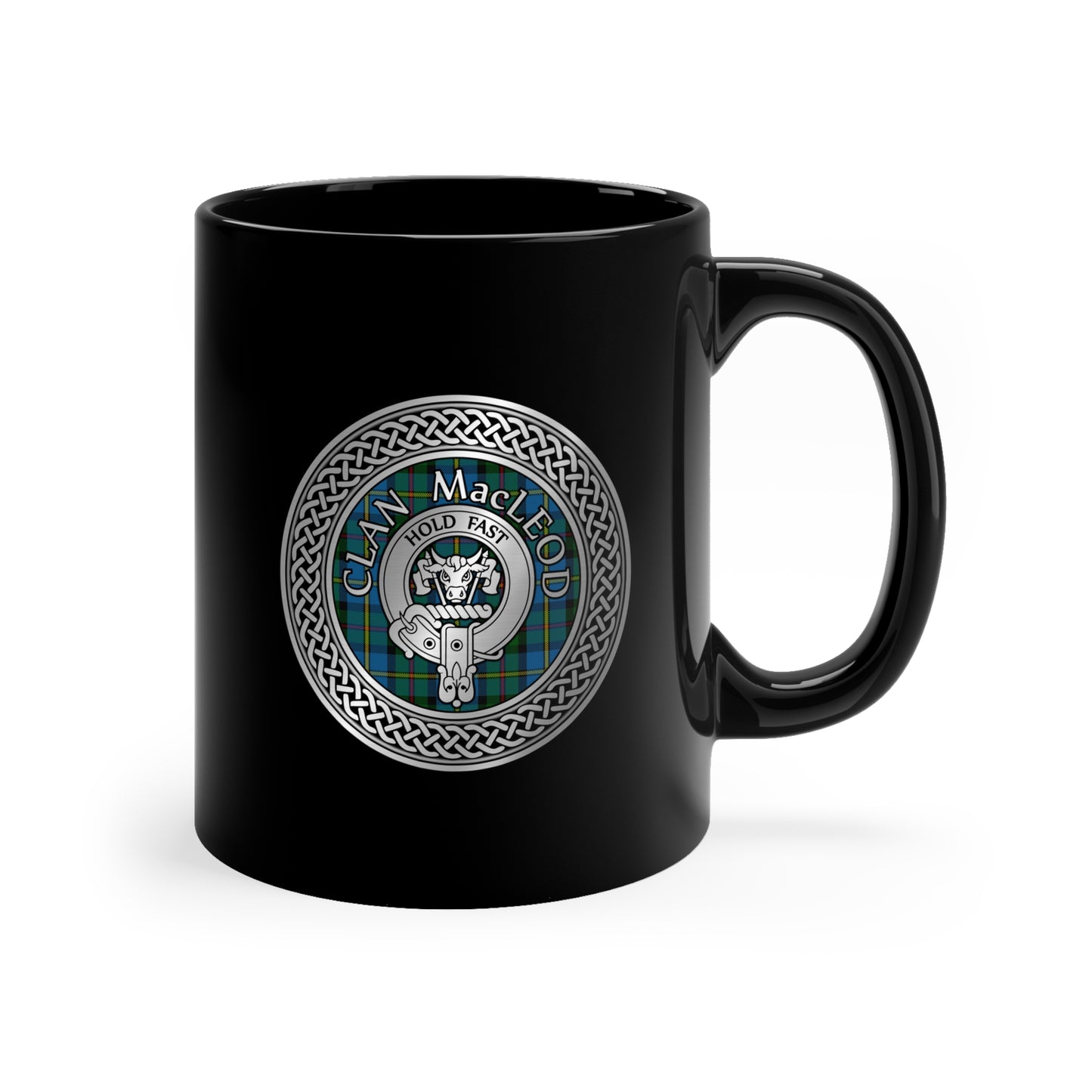 Clan MacLeod Crest & (Harris) Tartan 11oz Black Mug