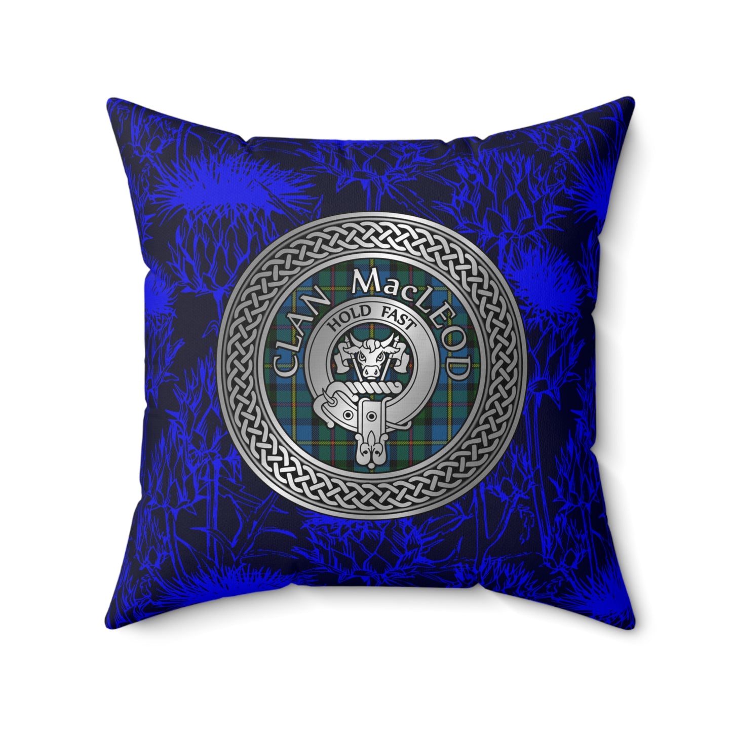 Clan MacLeod Crest & Harris Tartan Knot Spun Polyester Square Pillow