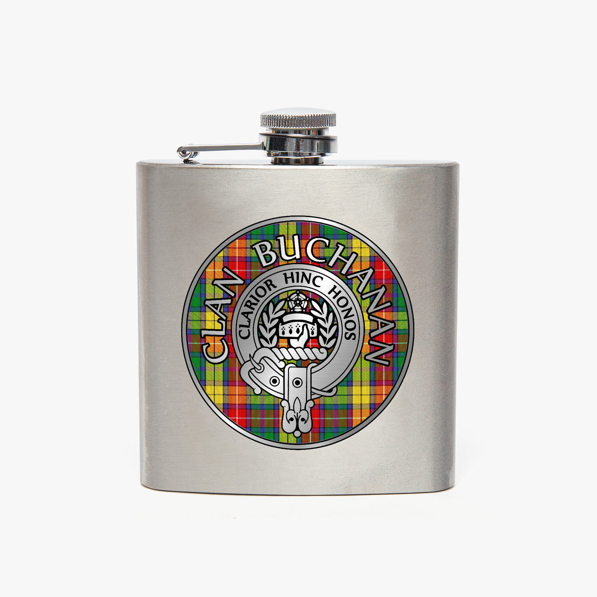 Clan Buchanan Crest & Tartan 7oz Stainless Steel Hip Flask