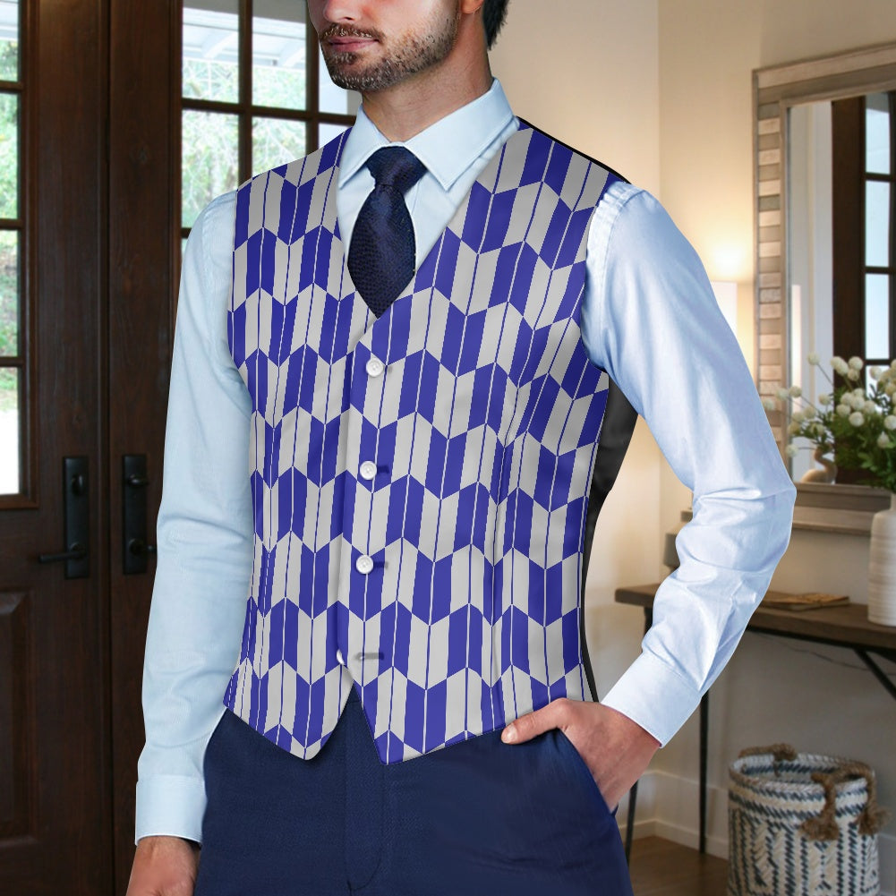 Wagara - Yagasuri Blue/Silver Suit vest jacket