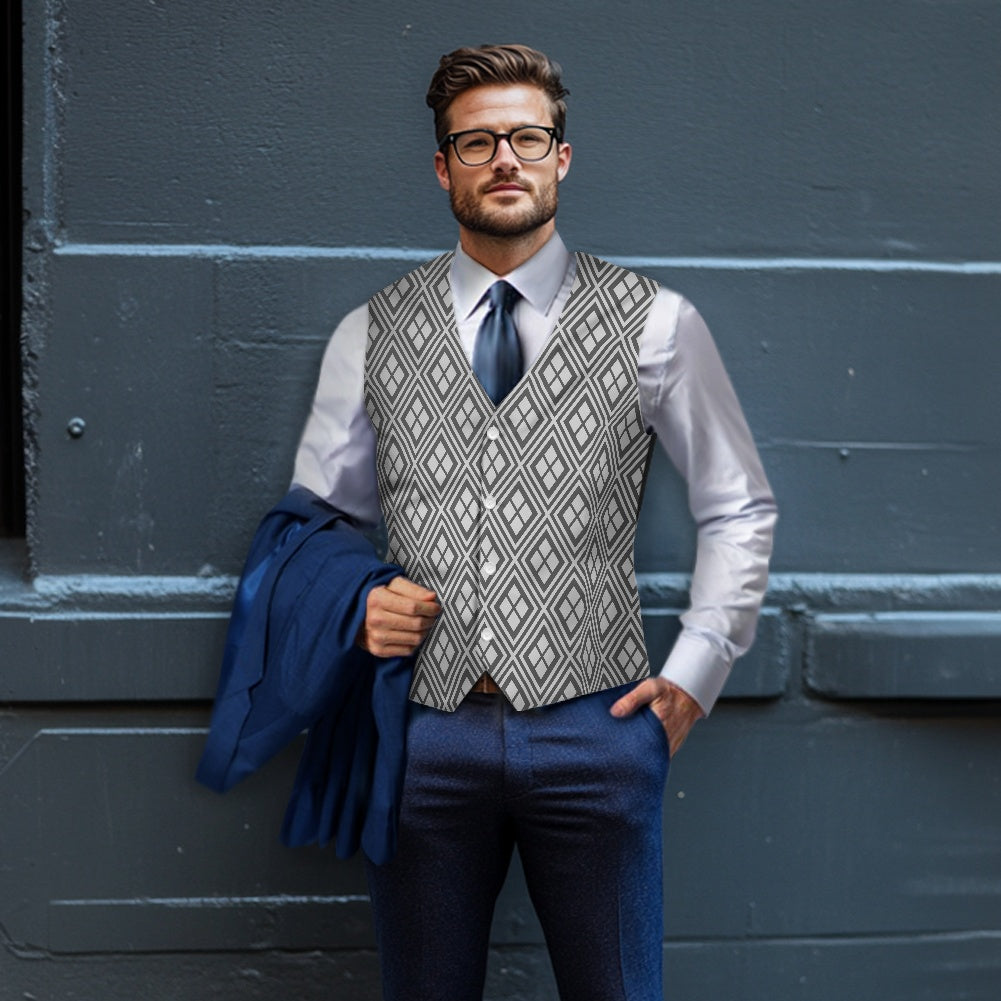 Wagara - Hishi Grey/Silver Suit vest jacket