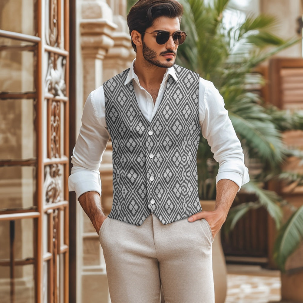 Wagara - Hishi Grey/Silver Suit vest jacket