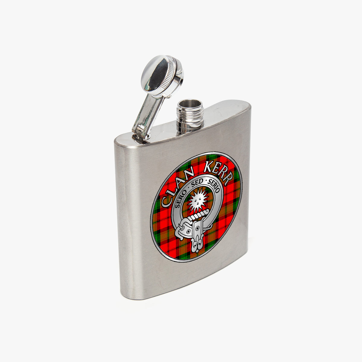 Clan Kerr Crest & Tartan 7oz Stainless Steel Hip Flask