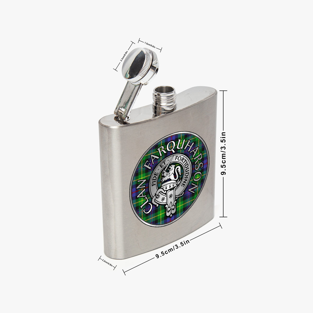 Clan Farquharson Crest & Tartan 7oz Stainless Steel Hip Flask