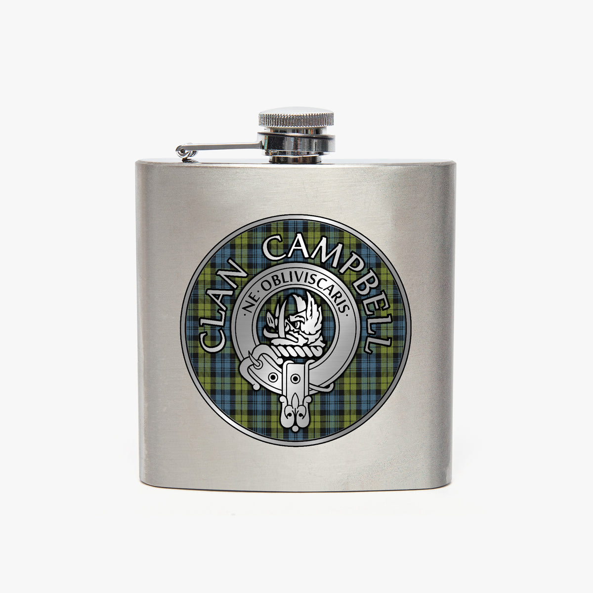 Clan Campbell Crest & Tartan 7oz Stainless Steel Hip Flask