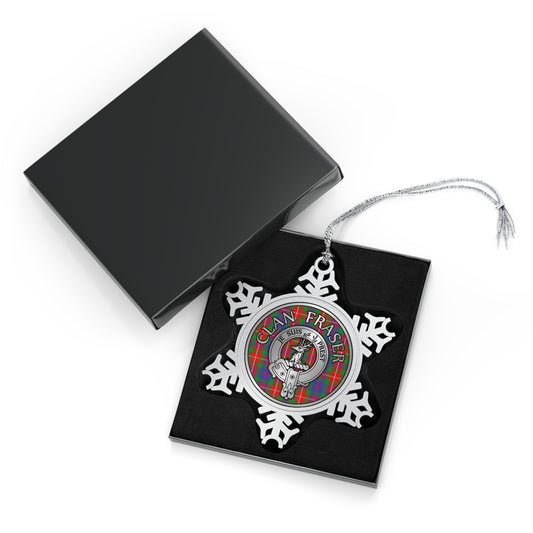 Clan Fraser Crest & Tartan Pewter Snowflake Ornament