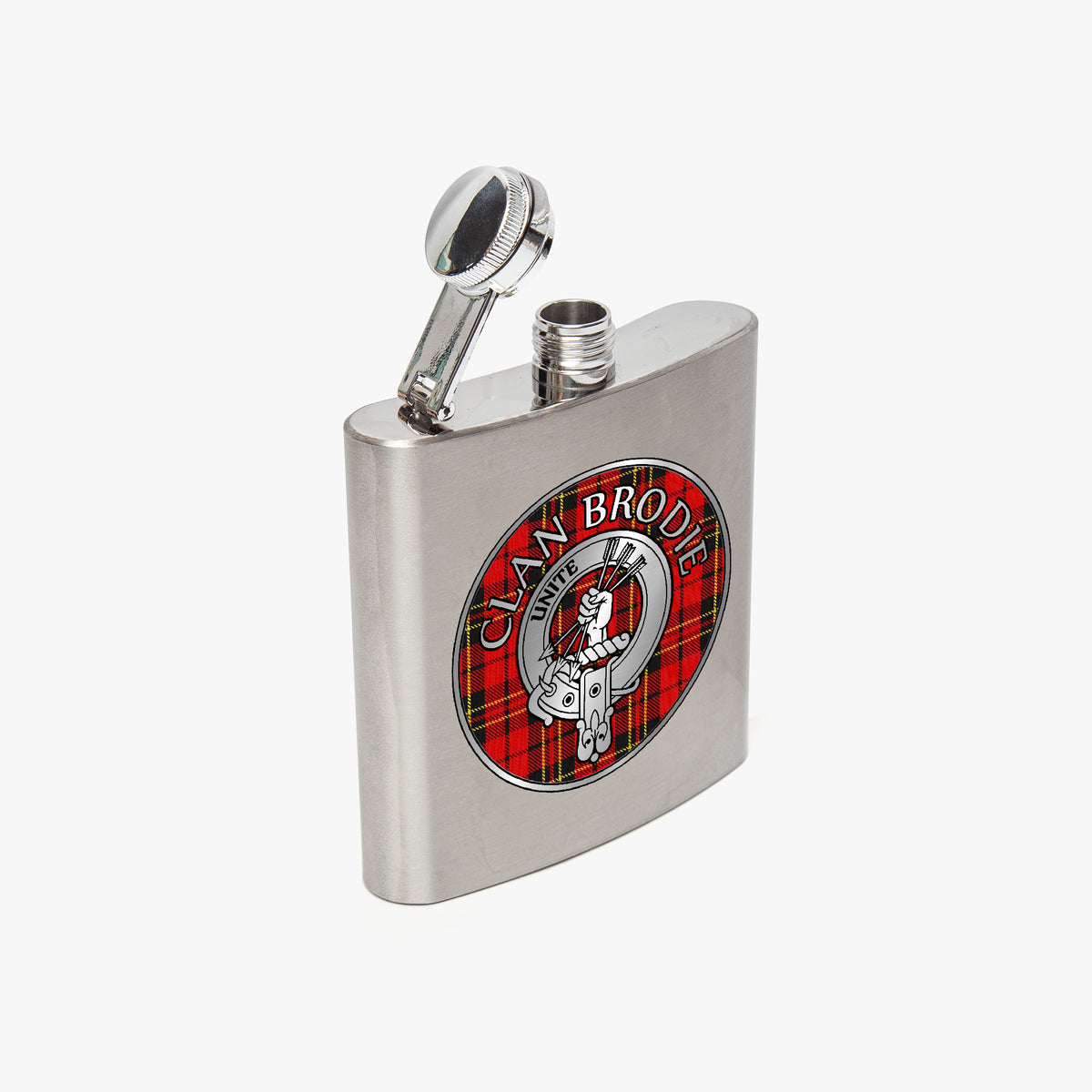 Clan Brodie Crest & Tartan 7oz Stainless Steel Hip Flask