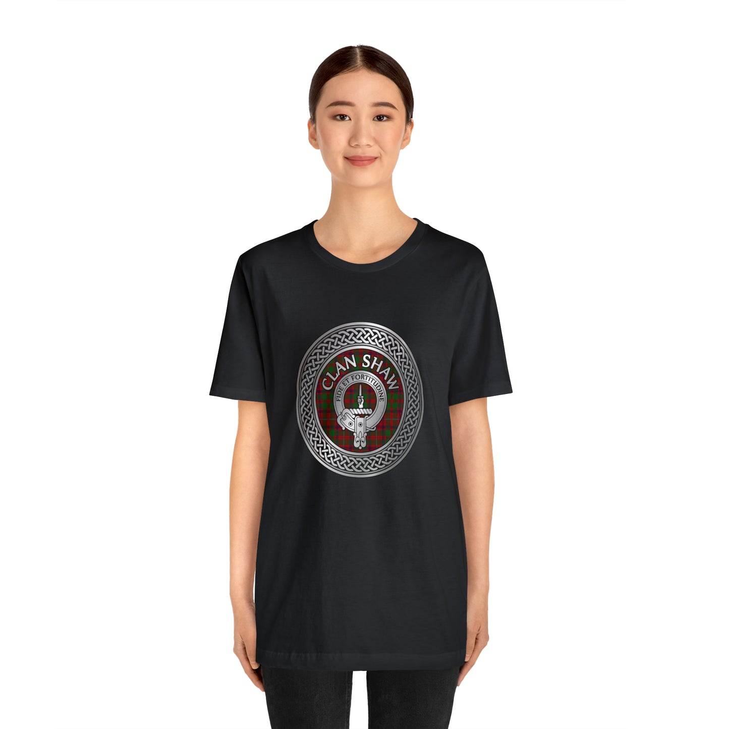 Clan Shaw Crest & Tartan Knot | Unisex T-Shirt