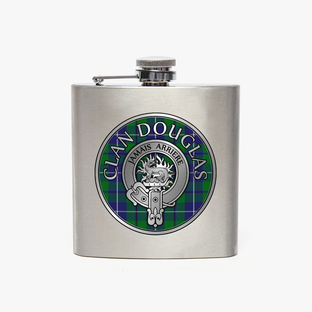 Clan Douglas Crest & Tartan 7oz Stainless Steel Hip Flask