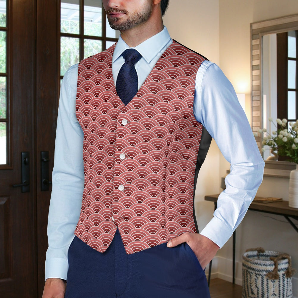 Wagara - Seigaiha Red Suit vest jacket