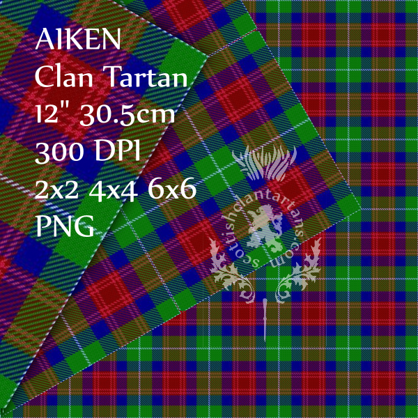 Digital Download - Clan Aiken Tartan 12" 300dpi PNG