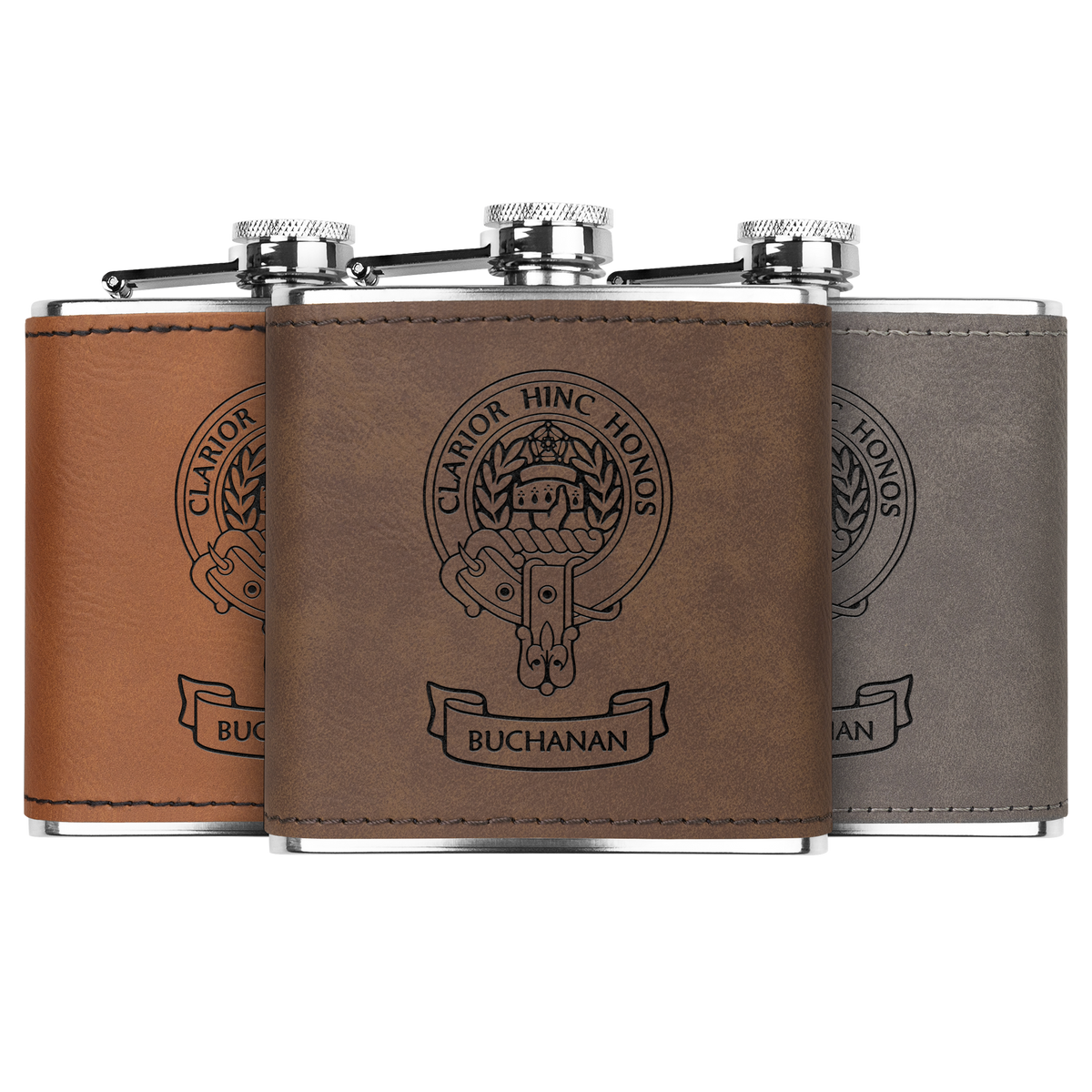 Clan Buchanan Crest Leather Wrapped 6 oz Flask
