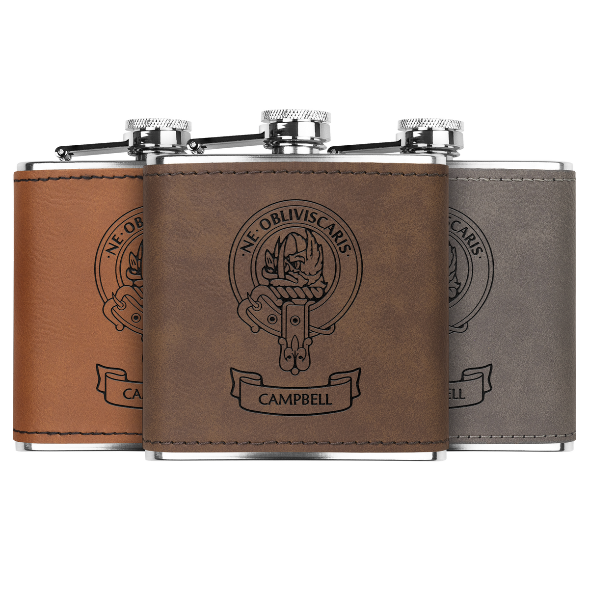Clan Campbell Crest Leather Wrapped 6 oz Flask