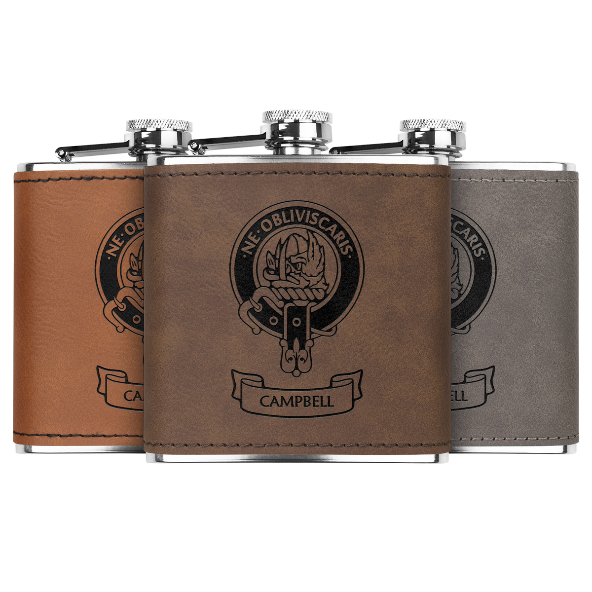 Clan Campbell Crest Leather Wrapped 6 oz Flask