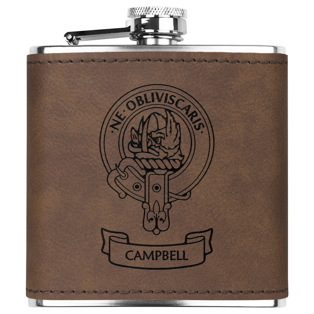 Clan Campbell Crest Leather Wrapped 6 oz Flask
