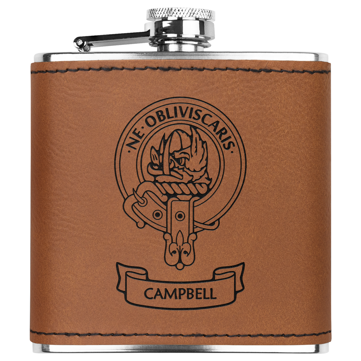 Clan Campbell Crest Leather Wrapped 6 oz Flask