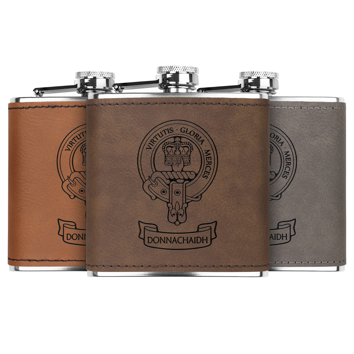 Clan Donnachaidh Crest Leather Wrapped 6 oz Flask