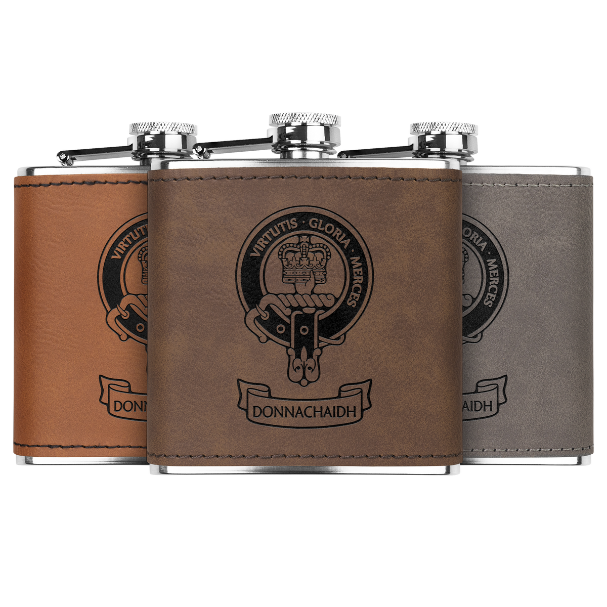 Clan Donnachaidh Crest Leather Wrapped 6 oz Flask