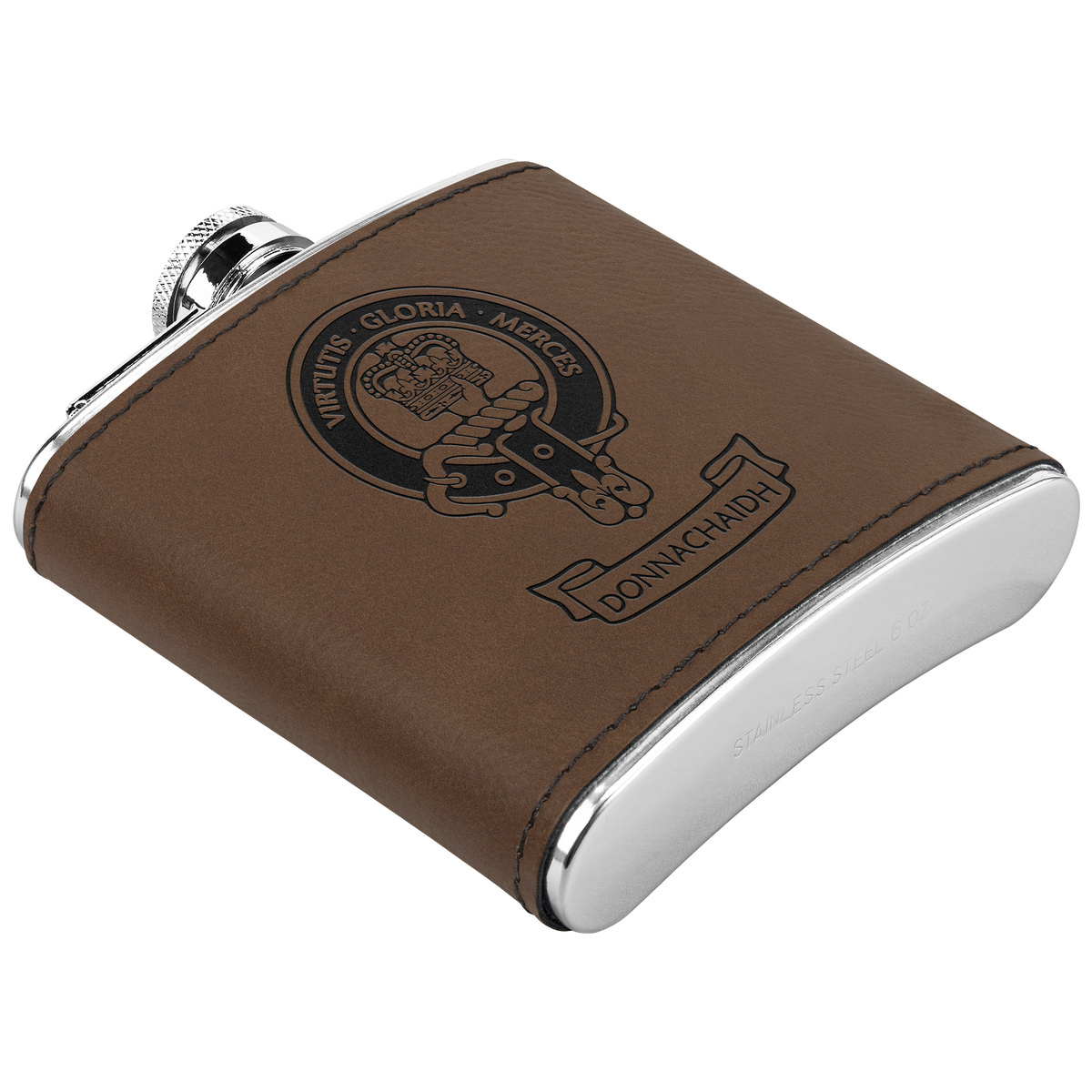 Clan Donnachaidh Crest Leather Wrapped 6 oz Flask