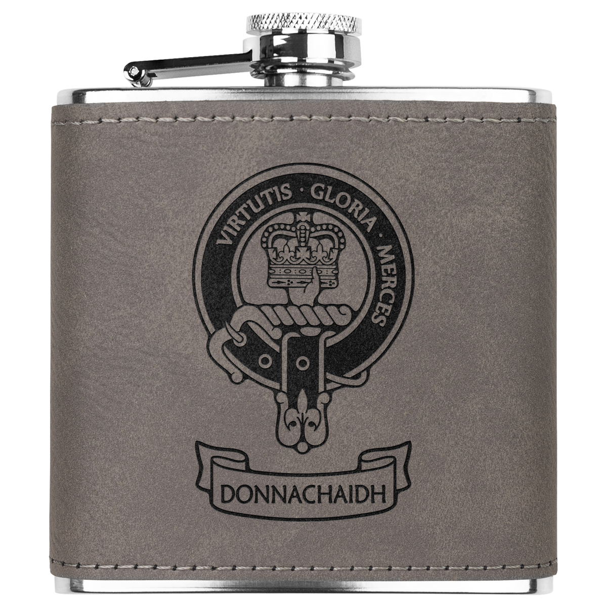 Clan Donnachaidh Crest Leather Wrapped 6 oz Flask