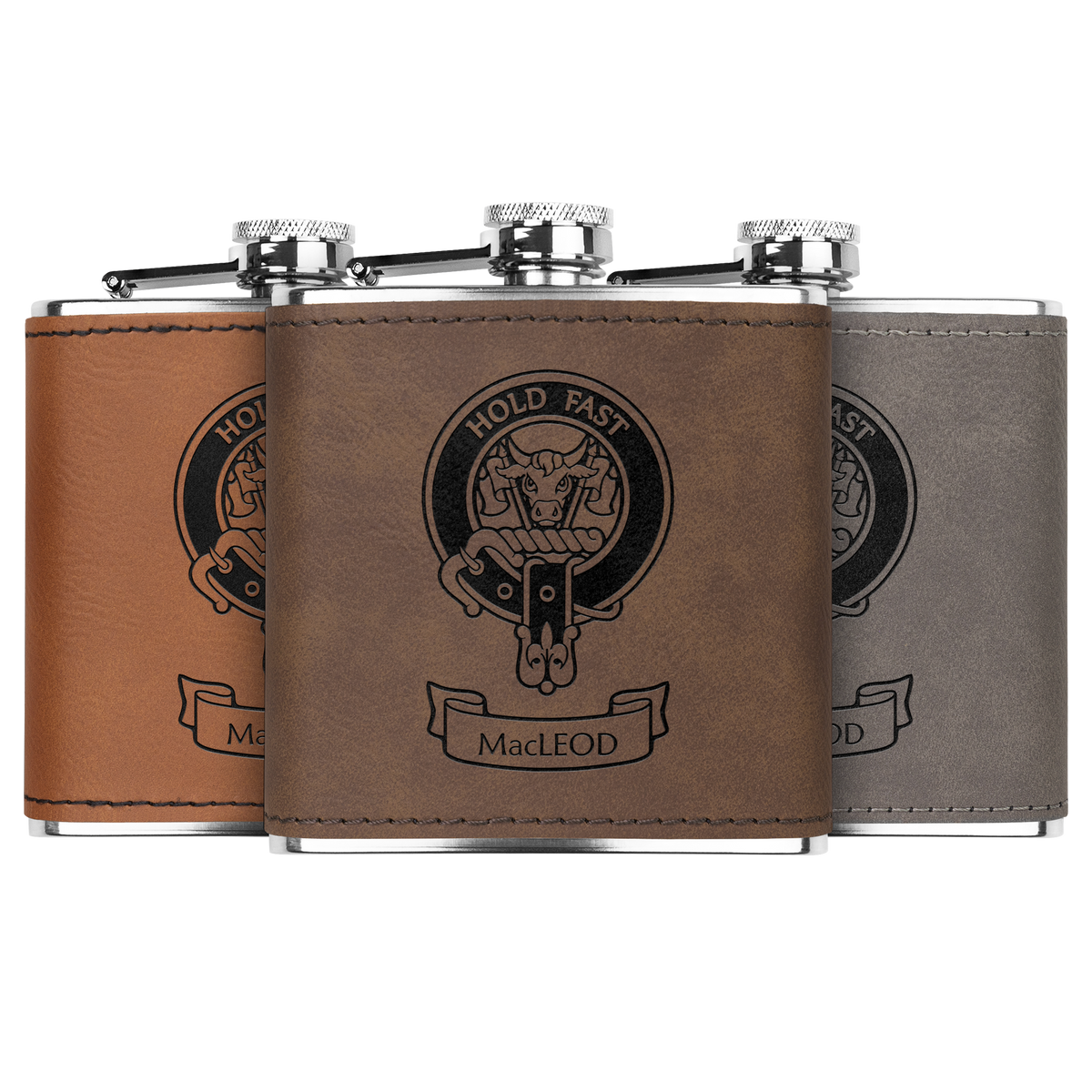 Clan MacLeod Crest Leather Wrapped 6 oz Flask