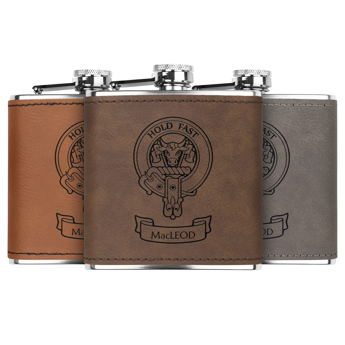 Clan MacLeod Crest Leather Wrapped 6 oz Flask
