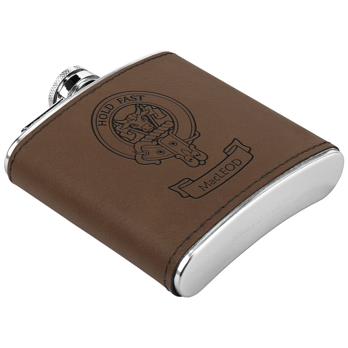 Clan MacLeod Crest Leather Wrapped 6 oz Flask