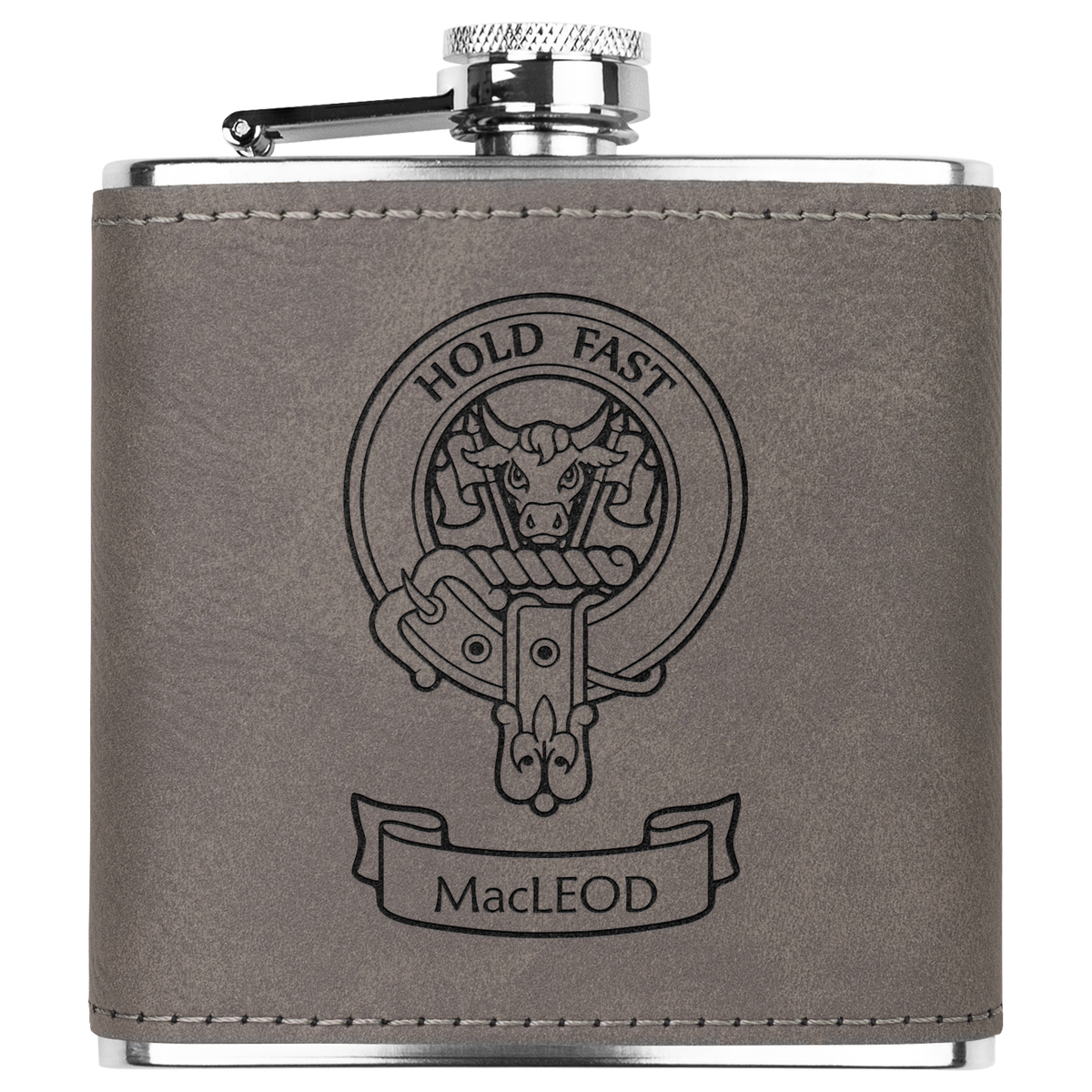 Clan MacLeod Crest Leather Wrapped 6 oz Flask