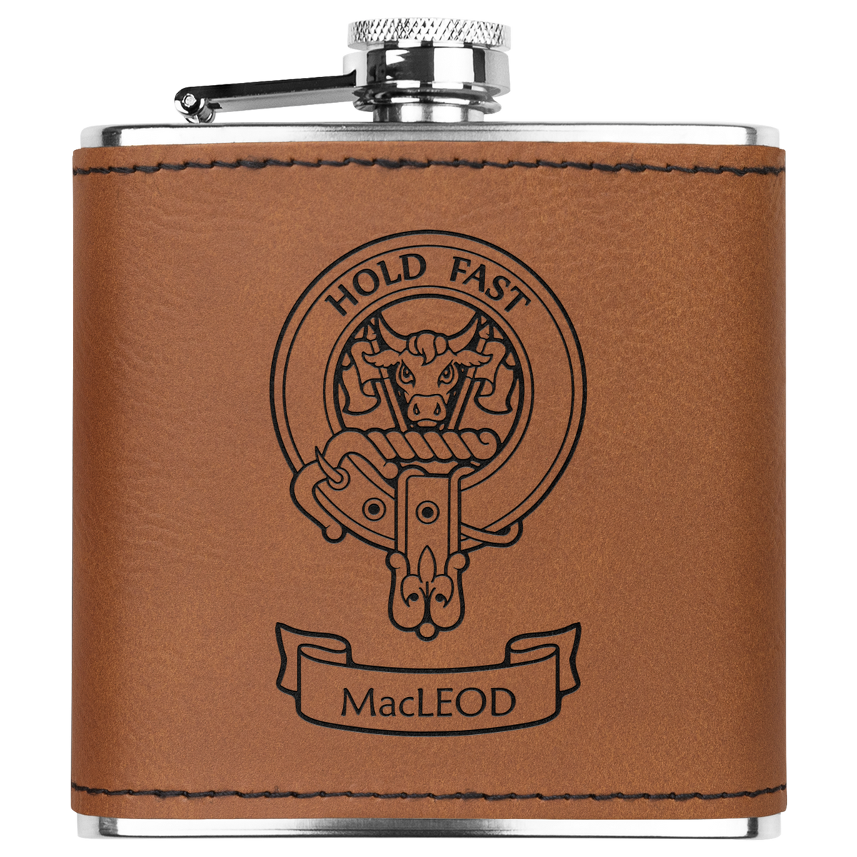 Clan MacLeod Crest Leather Wrapped 6 oz Flask