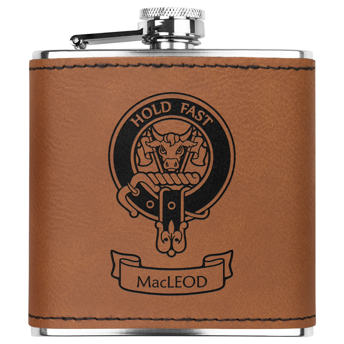 Clan MacLeod Crest Leather Wrapped 6 oz Flask