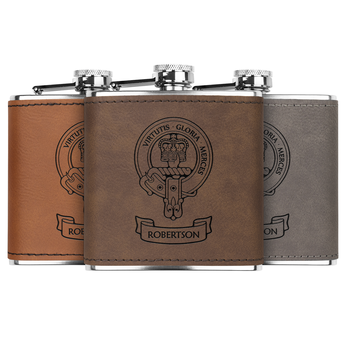 Clan Robertson Crest Leather Wrapped 6 oz Flask