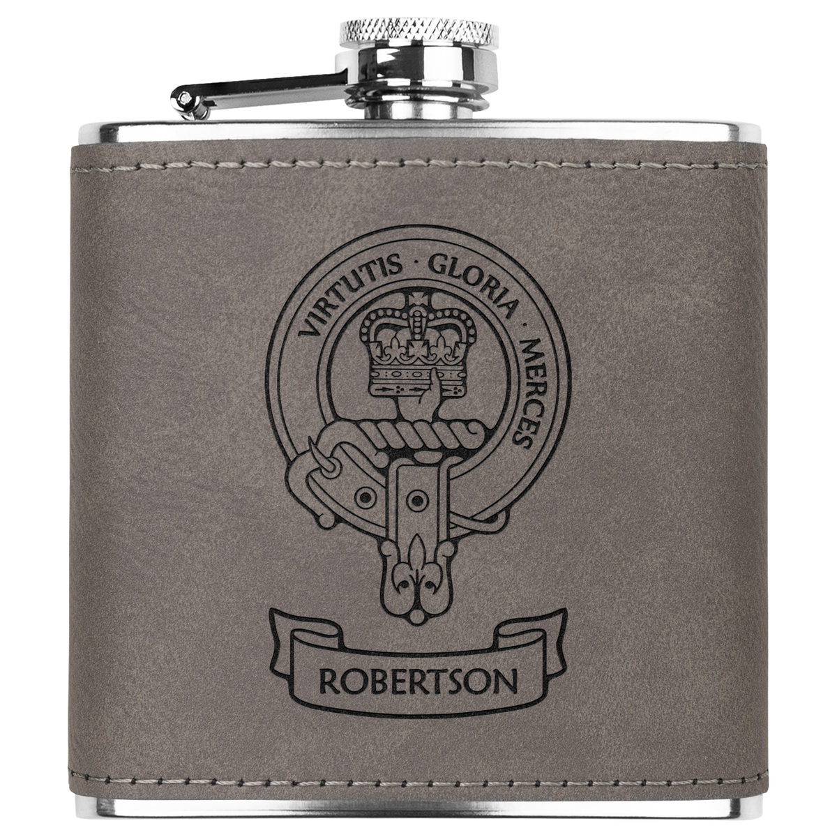 Clan Robertson Crest Leather Wrapped 6 oz Flask